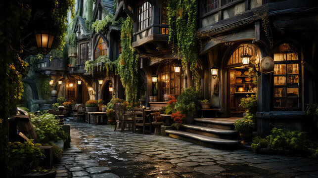 Tudor style, House Fantasy background, Creating antique design of Outdoor Spaces architecture decorate vintage concept