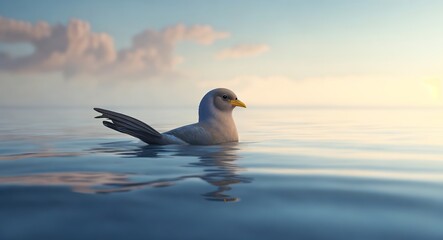 a lonely bird swims in a calm sea realistic. ai generation