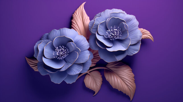 Fond de fleur en papier, origami. Fond de couleur violet, avec fleurs violettes. Motifs floral pour décoration, création graphique et conception