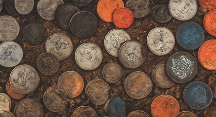 Photography old coins in a wallet. ai generation - obrazy, fototapety, plakaty