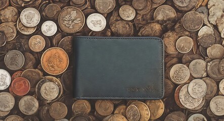 Photography old coins in a wallet. ai generation