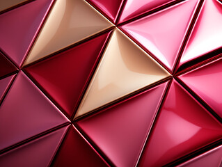 Abstract wall wallpaper in red and gold with triangles. Generative AI