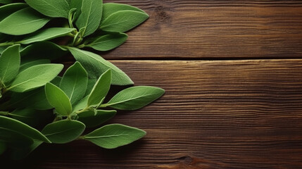 basil leaves on wooden background
