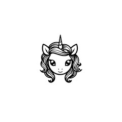 Cute cartoon unicorn. Black and white vector illustration