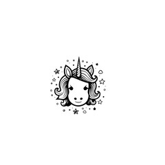 Cute cartoon unicorn. Black and white vector illustration