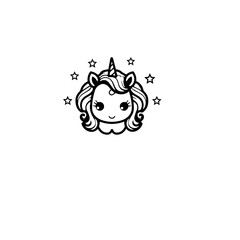 Obraz premium Cute cartoon unicorn. Black and white vector illustration
