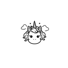 Cute cartoon unicorn. Black and white vector illustration