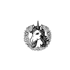 Cute cartoon unicorn. Black and white vector illustration