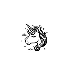 Cute cartoon unicorn. Black and white vector illustration