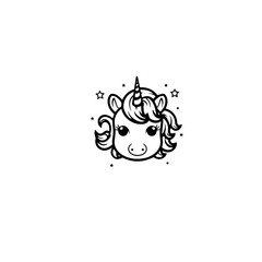 Cute cartoon unicorn. Black and white vector illustration