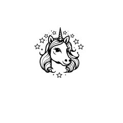 Fototapeta premium Cute cartoon unicorn. Black and white vector illustration