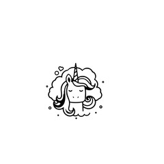 Cute cartoon unicorn. Black and white vector illustration