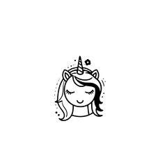 Cute cartoon unicorn. Black and white vector illustration