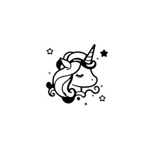 Cute cartoon unicorn. Black and white vector illustration