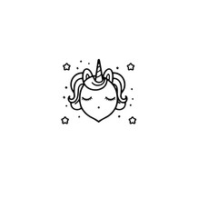 Cute cartoon unicorn. Black and white vector illustration