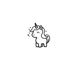 Cute cartoon unicorn. Black and white vector illustration