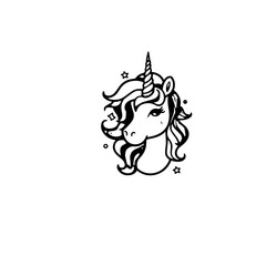 Cute cartoon unicorn. Black and white vector illustration