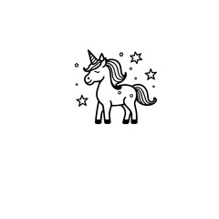 Cute cartoon unicorn. Black and white vector illustration