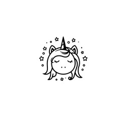 Cute cartoon unicorn. Black and white vector illustration