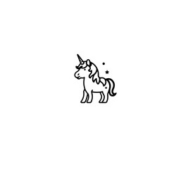 Cute cartoon unicorn. Black and white vector illustration