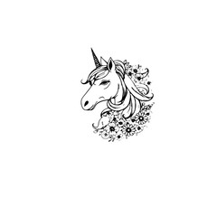 Cute cartoon unicorn. Black and white vector illustration