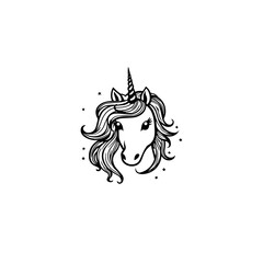 Cute cartoon unicorn. Black and white vector illustration