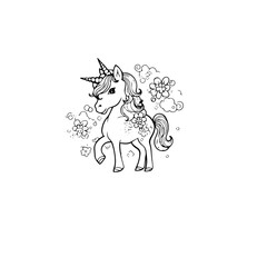 Cute cartoon unicorn. Black and white vector illustration