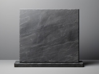 Black marble podium on gray background. Mock up. Generative AI