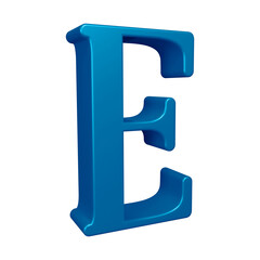 3D blue alphabet letter e for education and text concept