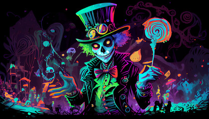 Psychedelic Skull Jack Maniac in a colorful wonderland.