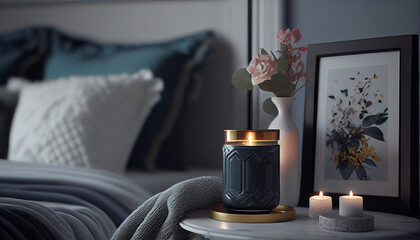 still life with candle and candle in the bedroom