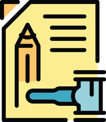 Write patent icon outline vector. Legal property. Data content color flat