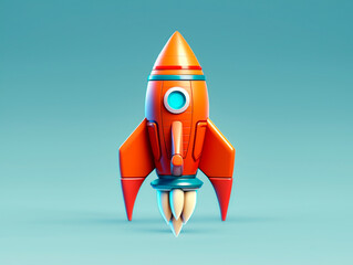 Space rocket isolated on blue background. Generative AI