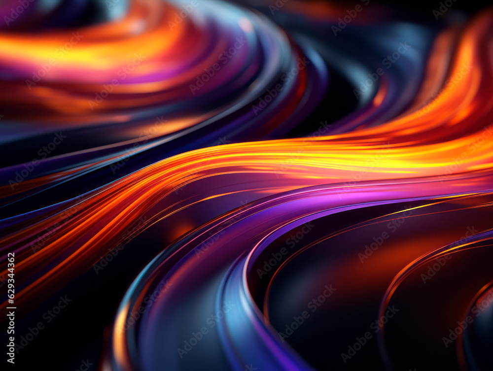 Poster abstract background with smooth lines in blue, orange and purple colors. generative ai
