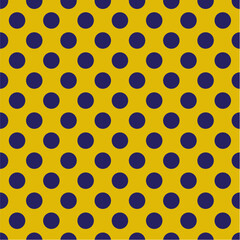 OLGA (1979) “polka dots” textile seamless pattern • Late 1970’s fashion style, fabric print (dark blue dots on dim yellow backdrop).
