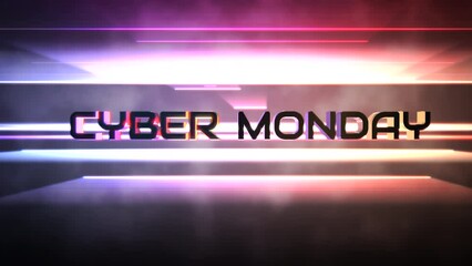 The disco stage comes alive with Cyber Monday rendered in radiant neon lines, harmoniously melding retro vibes with futuristic shopping fervor