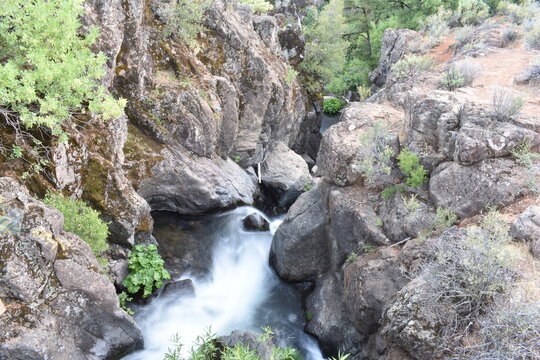 Natural Rocky Waterfall Landscape, Montgomery Creek Falls, California, USA