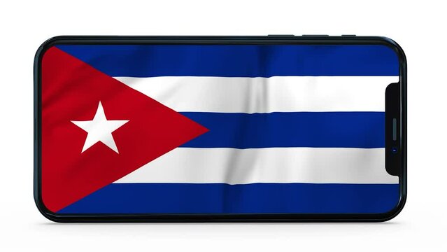 Waving flag of Cuba on a mobile phone screen. 3d animation in 4k resolution video.