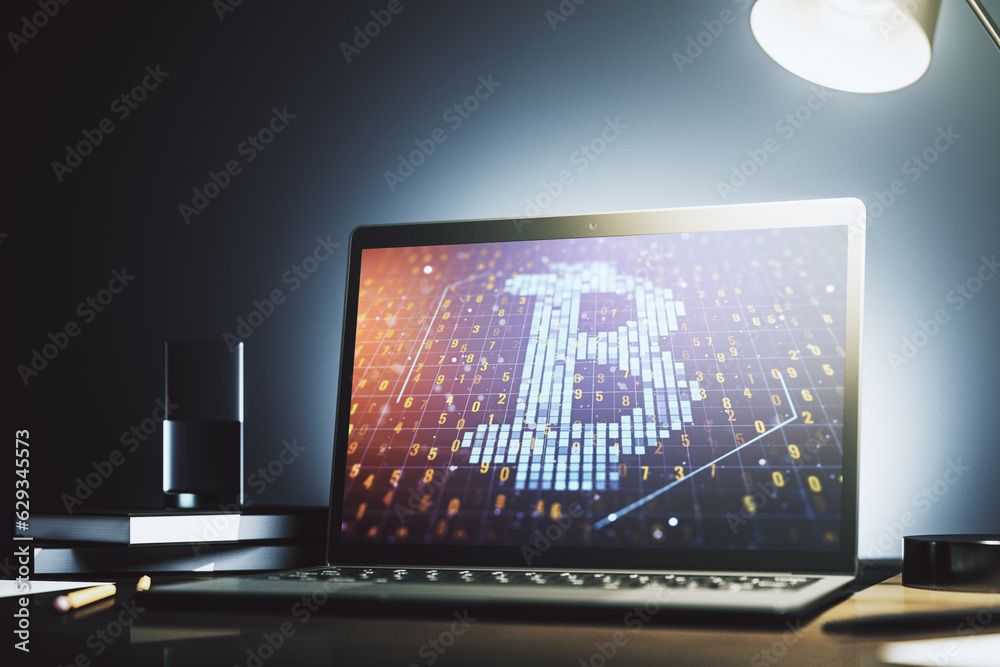 Aufkleber Creative Bitcoin concept on modern computer monitor. 3D Rendering