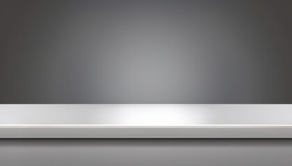Silver steel countertop, empty shelf. Kitchen counter on gray background with spot light. Bar desk surface in foreground