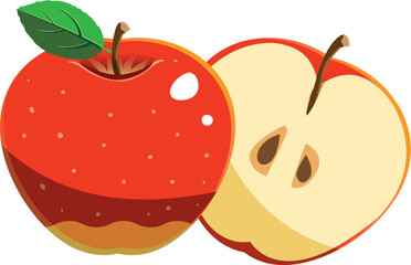 りんご　半分カット　シンプル