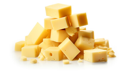 cheese cubes on white background. Generative Ai. 