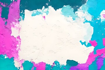 Closeup of colorful teal, pink, blue urban wall texture with white white paint stroke. Modern pattern for design