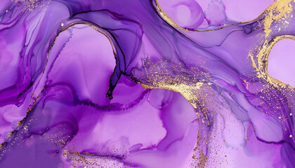 Luxury purple and gold stone marble texture. Alcohol ink technique abstract background. Modern...