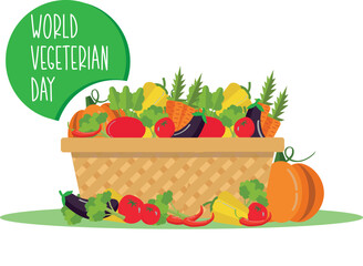 A large basket of vegetables. World Vegetarian Day.