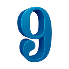 3d blue number 9 design for math, business and education concept 