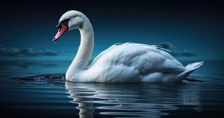 Fototapeta premium Beautiful white swan swimming on the water. 3d rendering