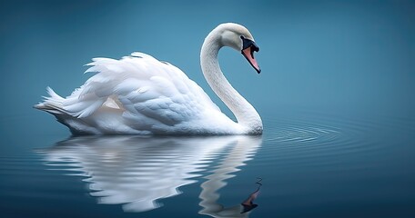 Naklejka premium Beautiful white swan swimming on the water. 3d rendering