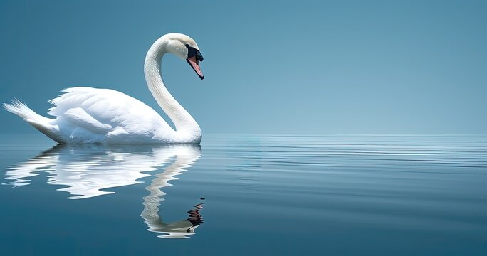 Beautiful white swan swimming on the water. 3d rendering