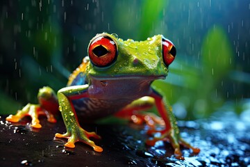 photo of a green frog in nature